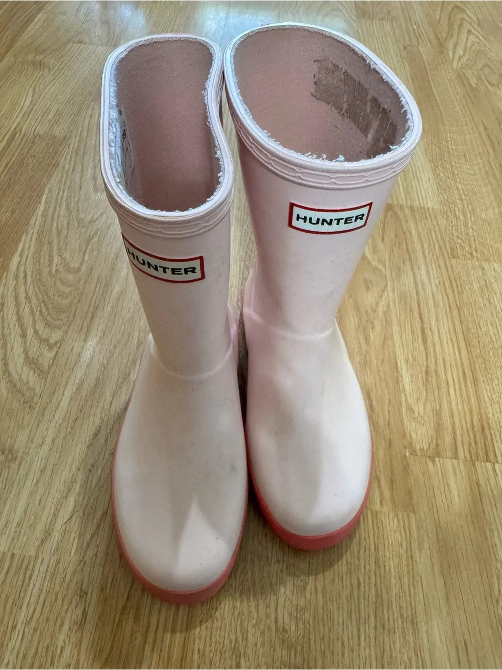 Hunter Kids Light Pink Rain Boots with Coral Soles